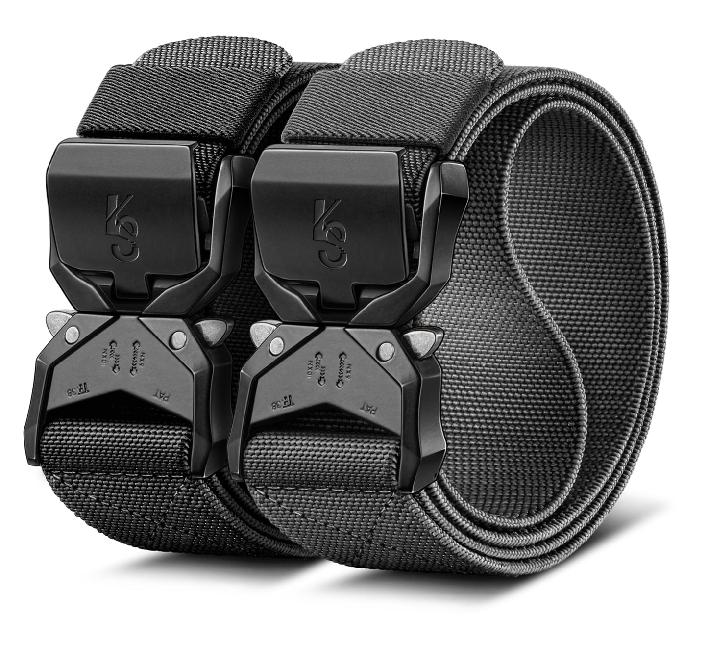 KEMISANT Men Tactical Belt,Stretch Nylon Belt Adjustable for Rigger Military Heavy Duty Work 1.5"-Quick Release(Black/Light Gray,30"-34" Waist Adjustable)