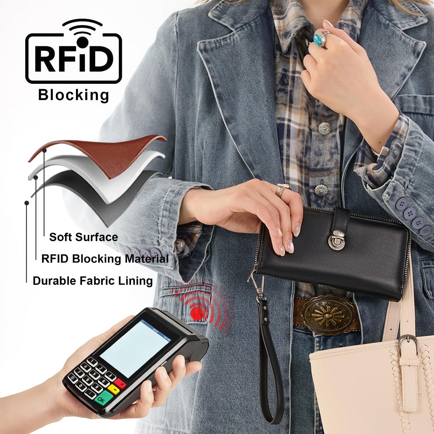 Montana West Black Wallet for Women Large Capacity Wristlet Wallets, Card Cases & Money Organizers Ladies Female Bifold Clutch Wallet Minimalist Credit Card Cash Wallets with ID Window and Latch