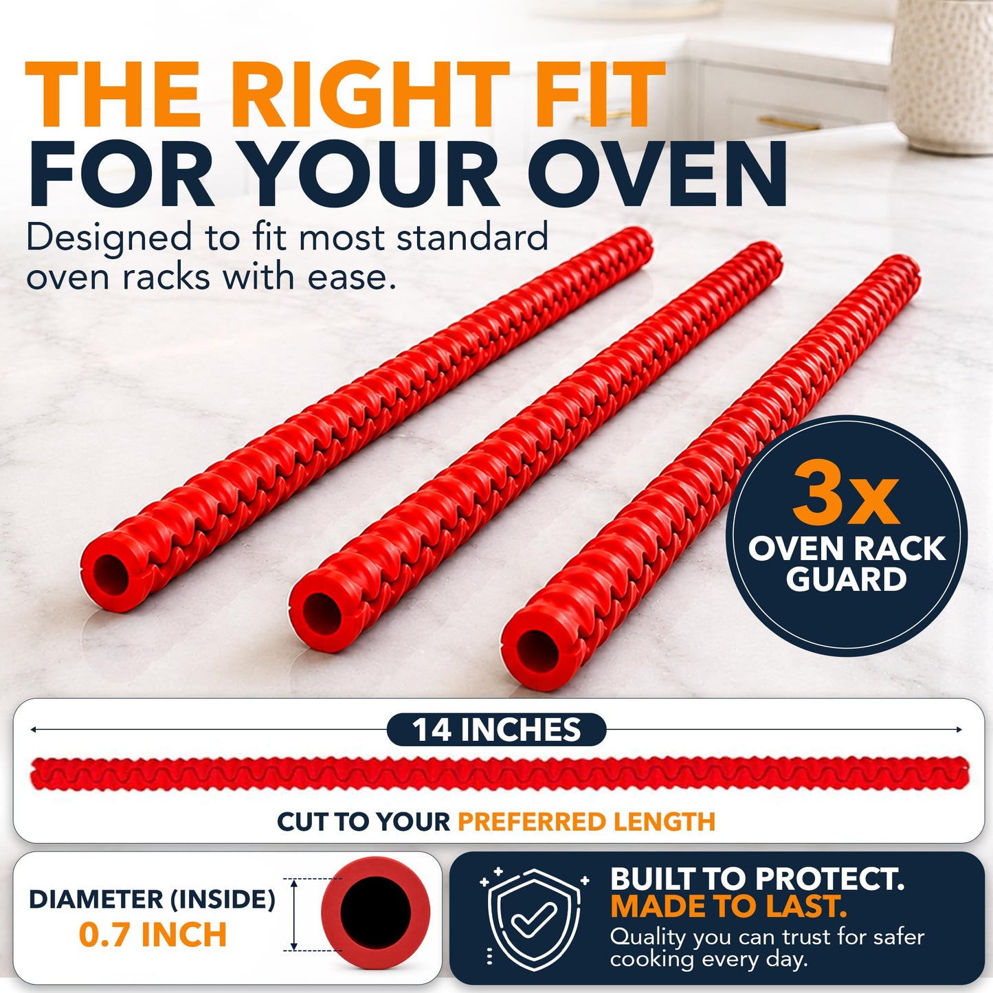 Silicone Oven Guards for Racks by Linda’s Essentials (3 Pack) - Heat-Resistant Rack Protectors Shield, Prevents Burns & Scars, Easy to Fit Design, Must-Have Kitchen Safety 14 Inches Long (Red)