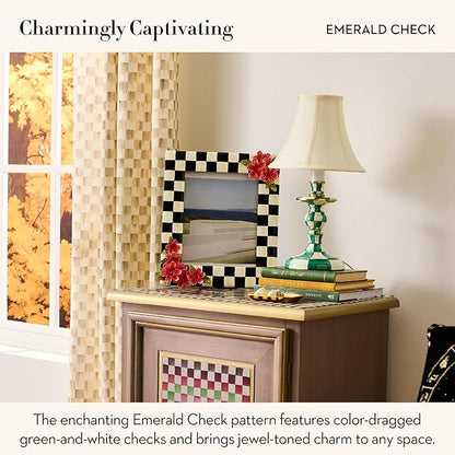 MACKENZIE-CHILDS Candlestick Lamp, Decorative Living Room and Bedroom Lamp, Green-and-White Emerald Check