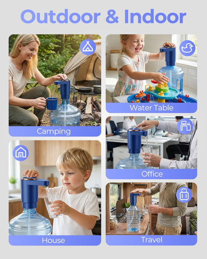Cozycharm Water Jug Pump for 5 Gallon Bottle – Portable Electric USB-C Charging Dispenser, Dual Powerful Motors, Fast Flow, Fits 2-5 Gallon Jugs – Ideal for Home, Office, Camping, RV, Blue