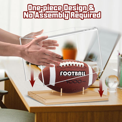 KKU Football Display Case, Acrylic Football Case with Wooden Base One-piece Design, Autographed Football Holder for Football Fans & Collectors, Sports Collectibles, No Assembly Required - Original