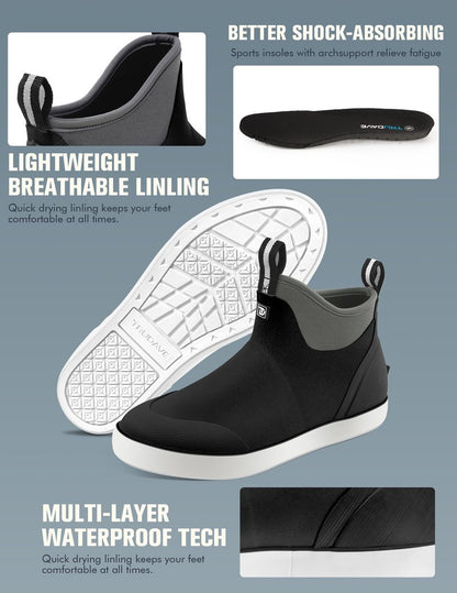 Trudave Deck Boots for Men, Waterproof Rain Boots with High Traction, Slip On Saltwater Fishing Boots Neoprene Rubber Ankle Boots for Boating Sailing