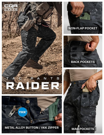 CQR Men's Tactical Pants, Water Resistant Ripstop Cargo Pants, Lightweight EDC Work Hiking Pants, Outdoor Apparel, Duratex Mag Pocket Print Utility Camo Black, 30W x 32L