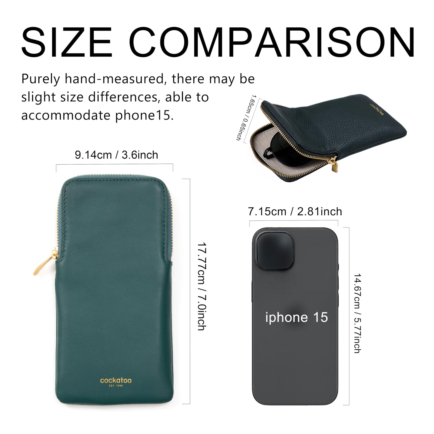Cockatoo Sunglasses Leather Soft Case Zipper Eyeglass Pouch for Women Men (BLACK)