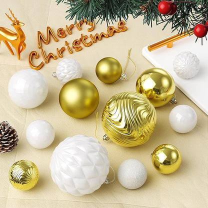 Annecy Christmas Tree Ornaments - 36 PCS Shatterproof Christmas Ball Ornaments Set for Holiday, Wreath & Party Decorations (Multi-Size, Gold, White)