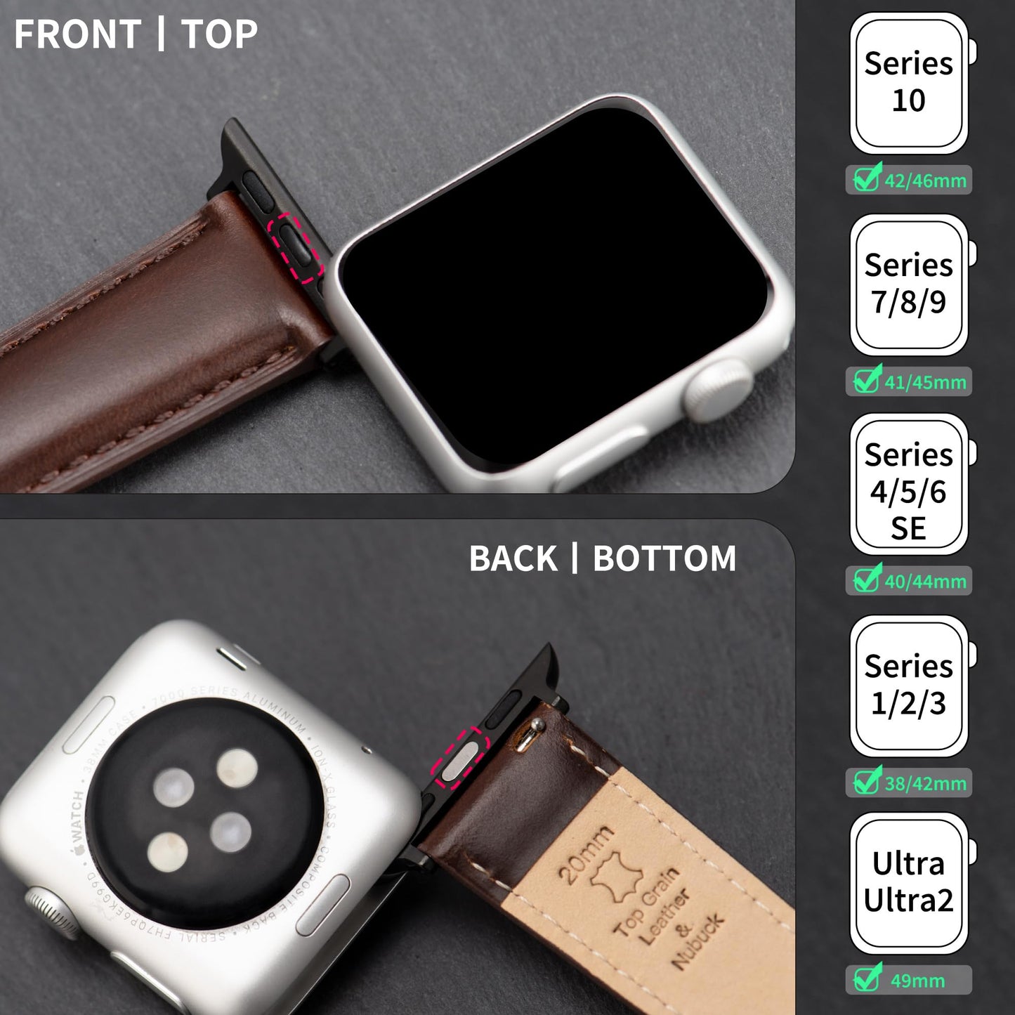 CORROPELLE Leather Watch Bands Compatible with Apple Watch 42mm 41mm 40mm 38mm for Men Women, Top Grain Genuine Leather Straps Replacement Band for iWatch Series 11 10 9 8 7 6 5 4 3 2 1 SE3 SE2 SE