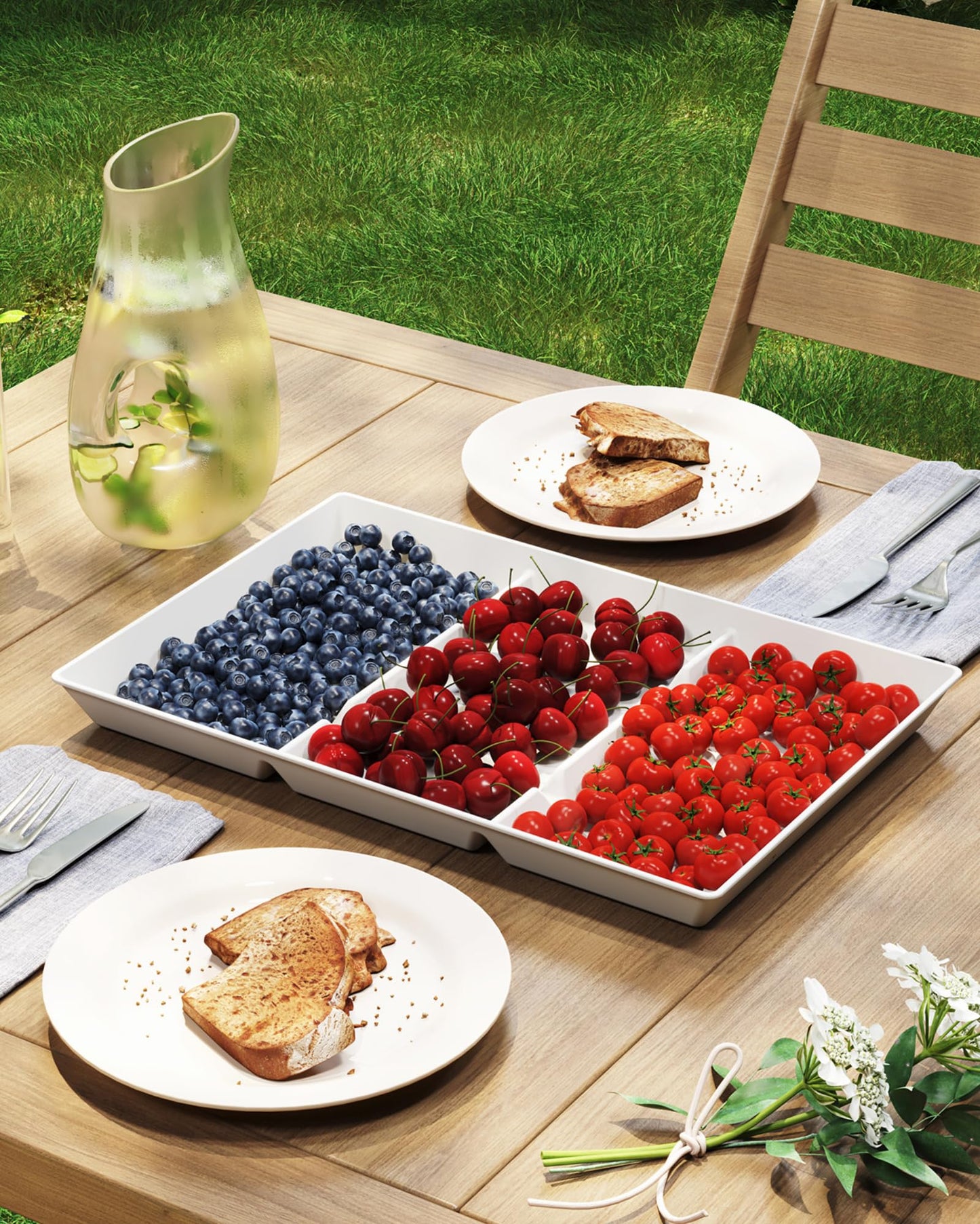 Lifewit Serving Tray Divided for Party Supplies, 8 PCS 15" x 10" Plastic Platters for Serving Food, White Reusable Tray for Veggie, Snack, Fruit, Cookies, Desserts in Kitchen/Pantry