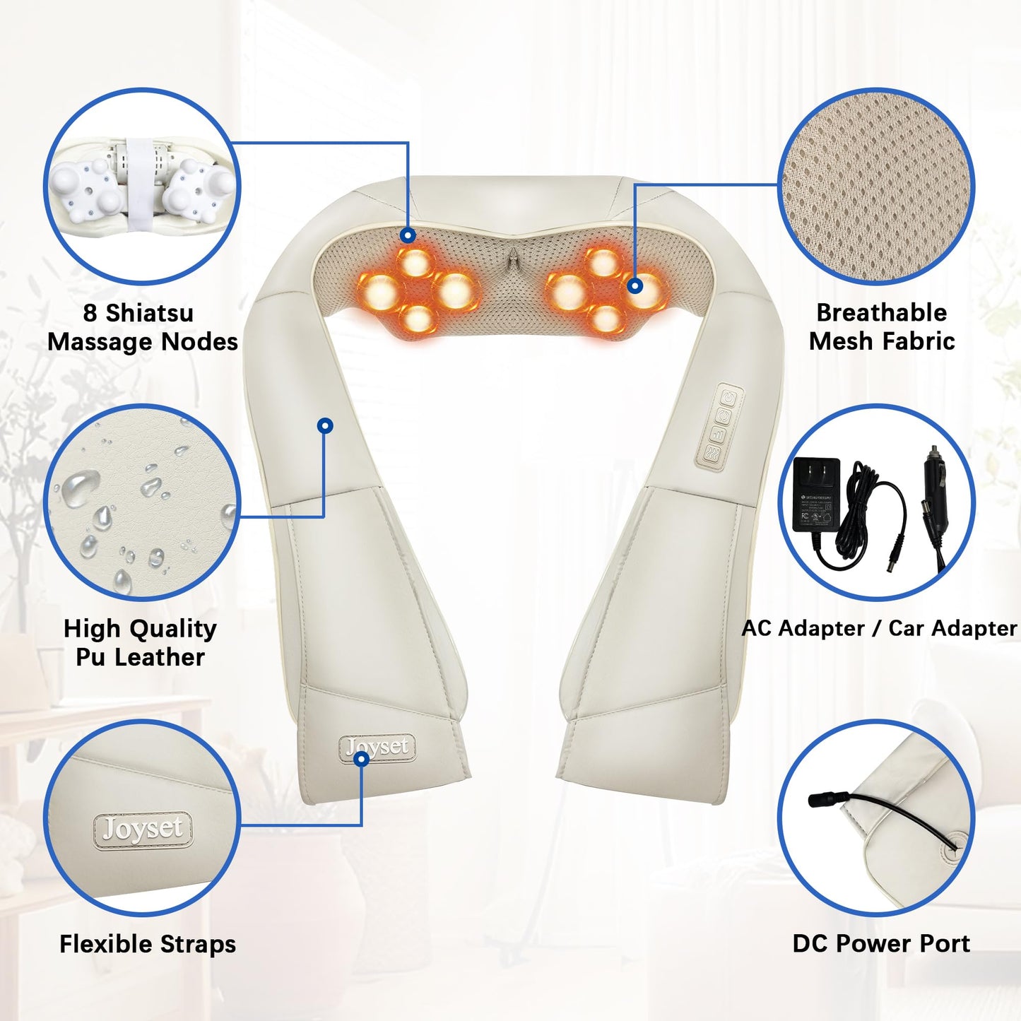 Joyset Shiatsu Neck and Back Massager with Heat,Electric Shoulder Massager for Pain Relief Deep Tissue,3D Kneading Massage with Cloth Cover Easy to Clean Best Gift for Men Women Parents