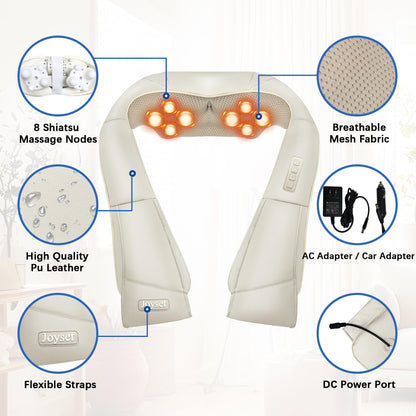 Joyset Shiatsu Neck and Back Massager with Heat,Electric Shoulder Massager for Pain Relief Deep Tissue,3D Kneading Massage with Cloth Cover Easy to Clean Best Gift for Men Women Parents