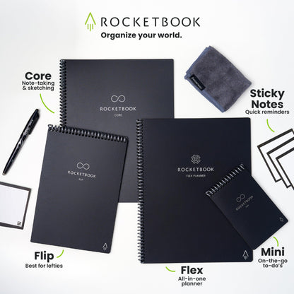 Rocketbook New Core Reusable Spiral Notebook, Letter Size 8.5x11, Black - Lined Pages, App-Connected, Erasable, Durable Cover, Ideal for School, Work, and Creative Projects