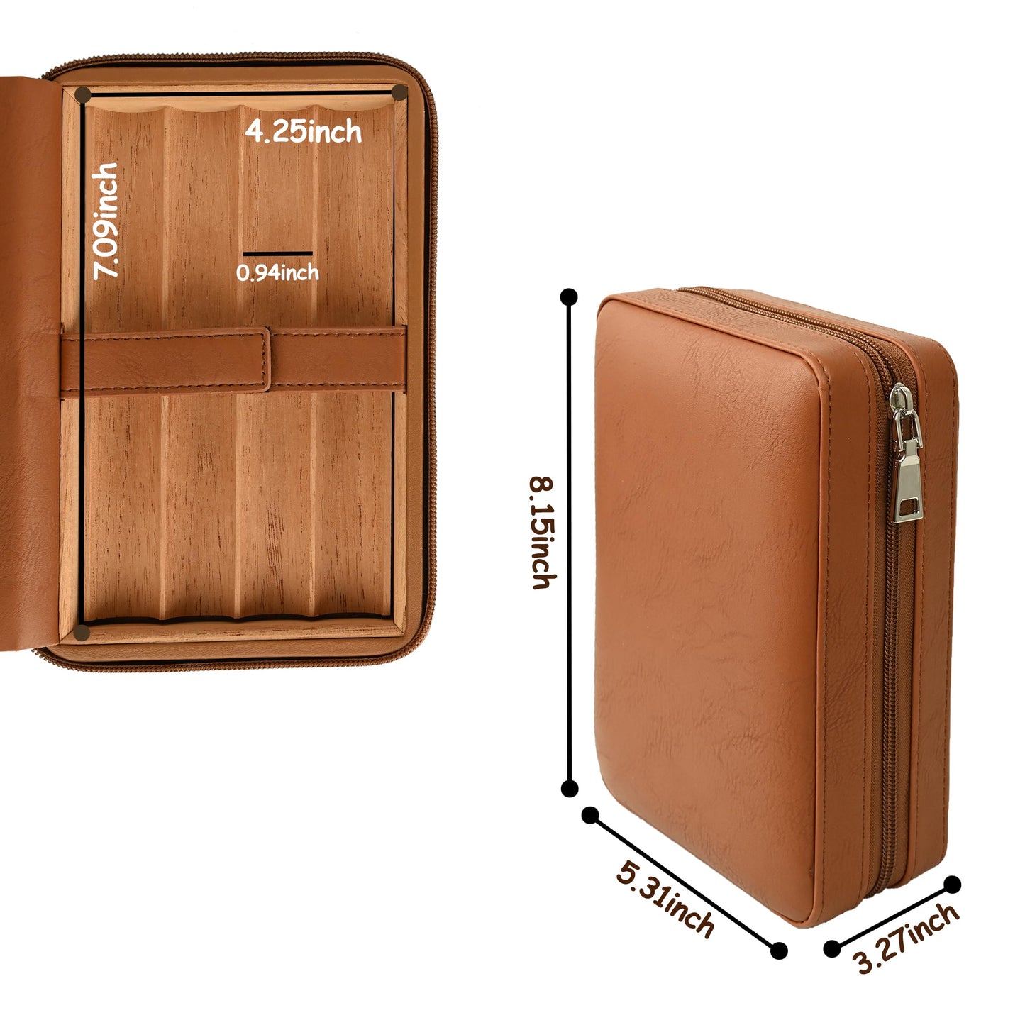 CIGAGROL Portable Cigar Humidor Travel Case, Leather & Wood Cigar Box with Humidifier for 6 Cigars, Ideal for Travel and Desktop Storage, Compact and Durable Design