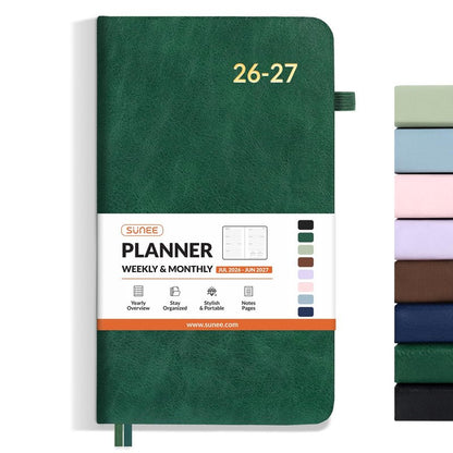 SUNEE 2026 Weekly & Monthly Hardcover Planner 5.5" x 8.3" - 12 Month (January 2026 - December 2026), Small Hardcover Planner, Pocket, Notes, 100 GSM Paper, Deep Green