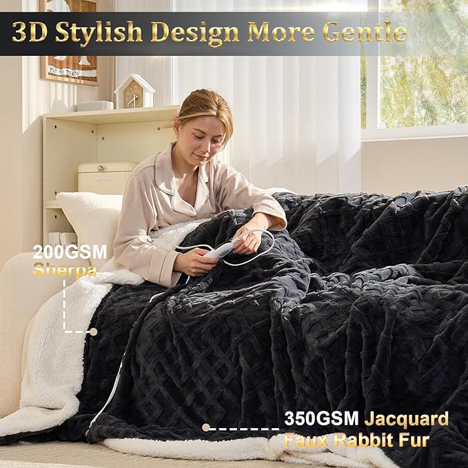 Electric Blanket King Size, Dual Control Heated Blanket with 6 Heating Levels, 10 Hours Auto Shut Off, Fast Heating, ETL Certification, 90"x 100", Dark Gray