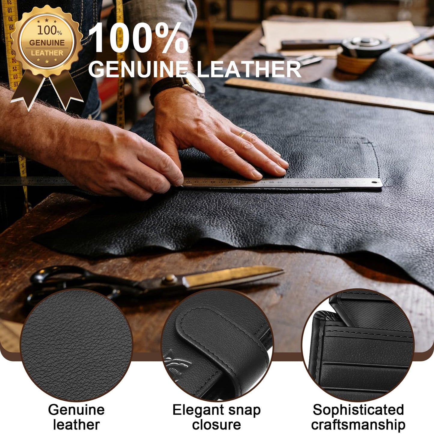 MS MOSHARK Full Grain Leather Wallet for Men Bifold,RFID Blocking,High Capacity with Coin Pocket,Durable Top-Grain Leather Business Wallet, Ideal Birthday Gift for Husband or Father