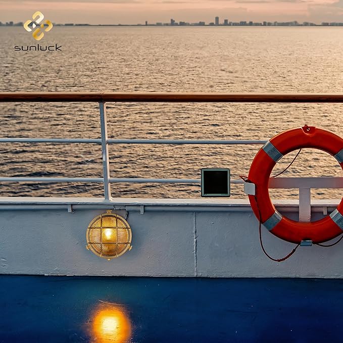 Sunluck Brass Bulkhead Light Grid Round Nautical Wall Lampshade,Ceiling Mount,Sauna Light Waterproof IP54,Rust Resistant,Decoration Cafe,Bar,Porches,Patios,Restaurants