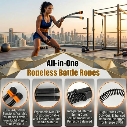 Ropeless Battle Ropes - 2 PCS Portable Cordless Set with Non-Slip Handles | Low-Noise HIIT & Strength Training Equipment for Home Gym