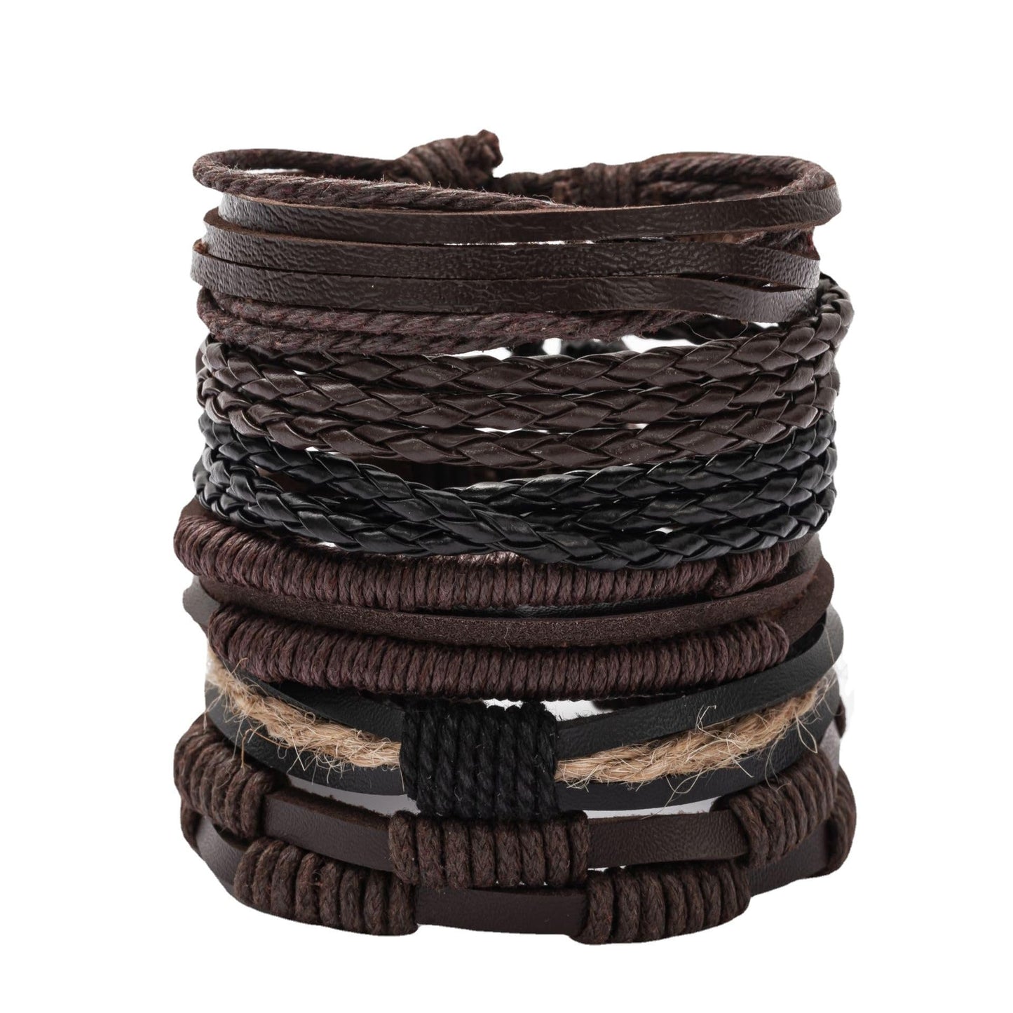 PINKPIN 24Pcs Adjustable Braided Leather Bracelets for Men Women Wrap Cuff Bracelet Cords Ethnic Tribal Handmade Wrap Wristband Bracelets Set