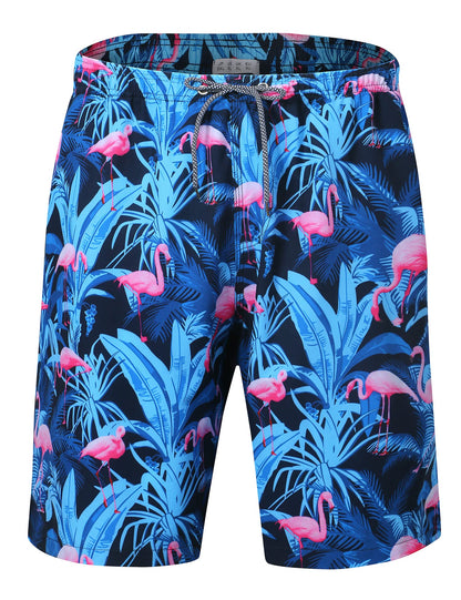 ELETOP Men's Swim Trunks Quick Dry Bathing Suit Swimming Board Shorts Mesh Lining Beach Swimwear Flamingo Blue 3XL
