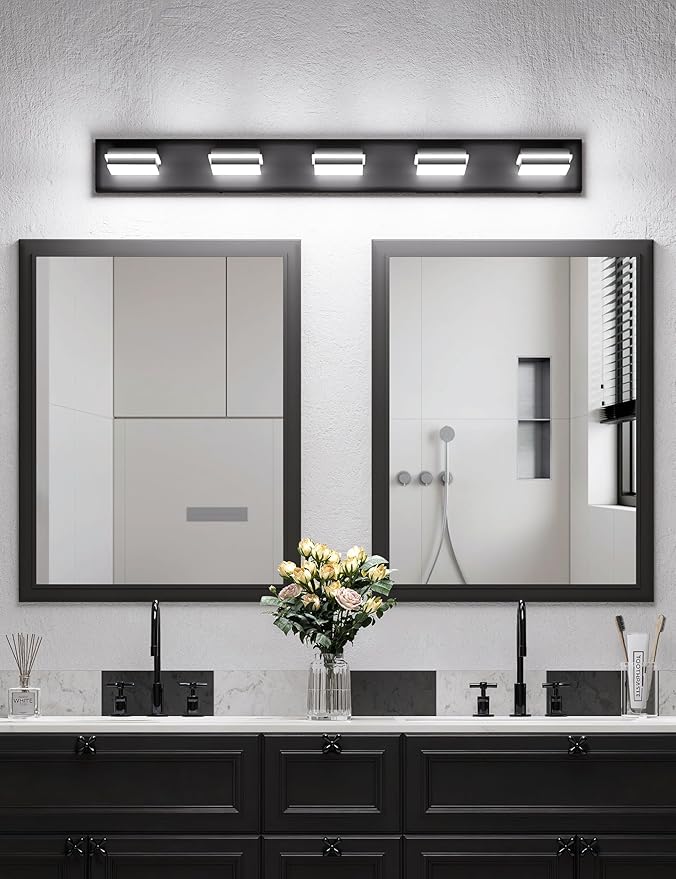 VOLISUN 5CCT Bathroom Light Fixtures Over Mirror, Dimmable, 360°Rotatable Head, 40 inch, 5 Light Bathroom Vanity Light Fixtures, Black LED Vanity Lights for Bathrooms-ETL Certificated