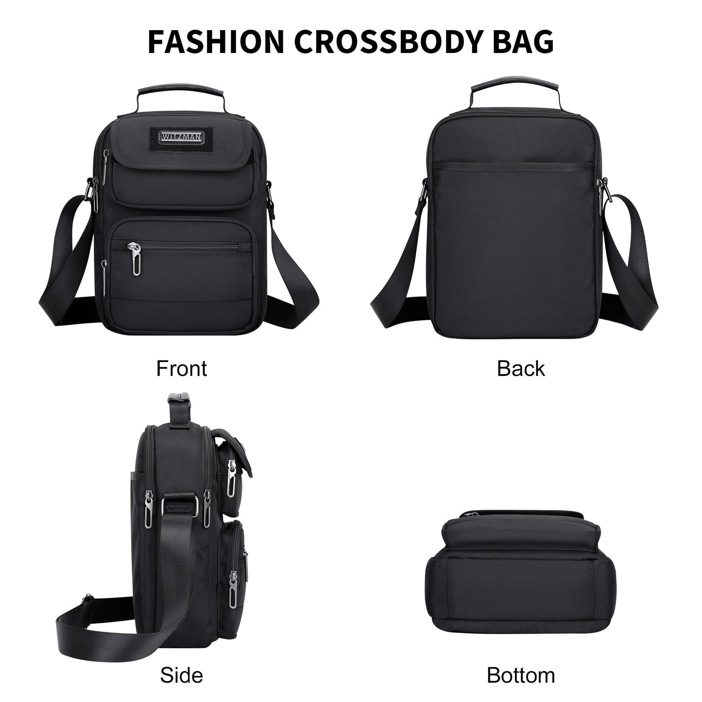WITZMAN Crossbody Bag for Men Casual Shoulder Bag Lightweight Nylon Messenger Bag Small Man Purse for Work Travel(B710 Black)