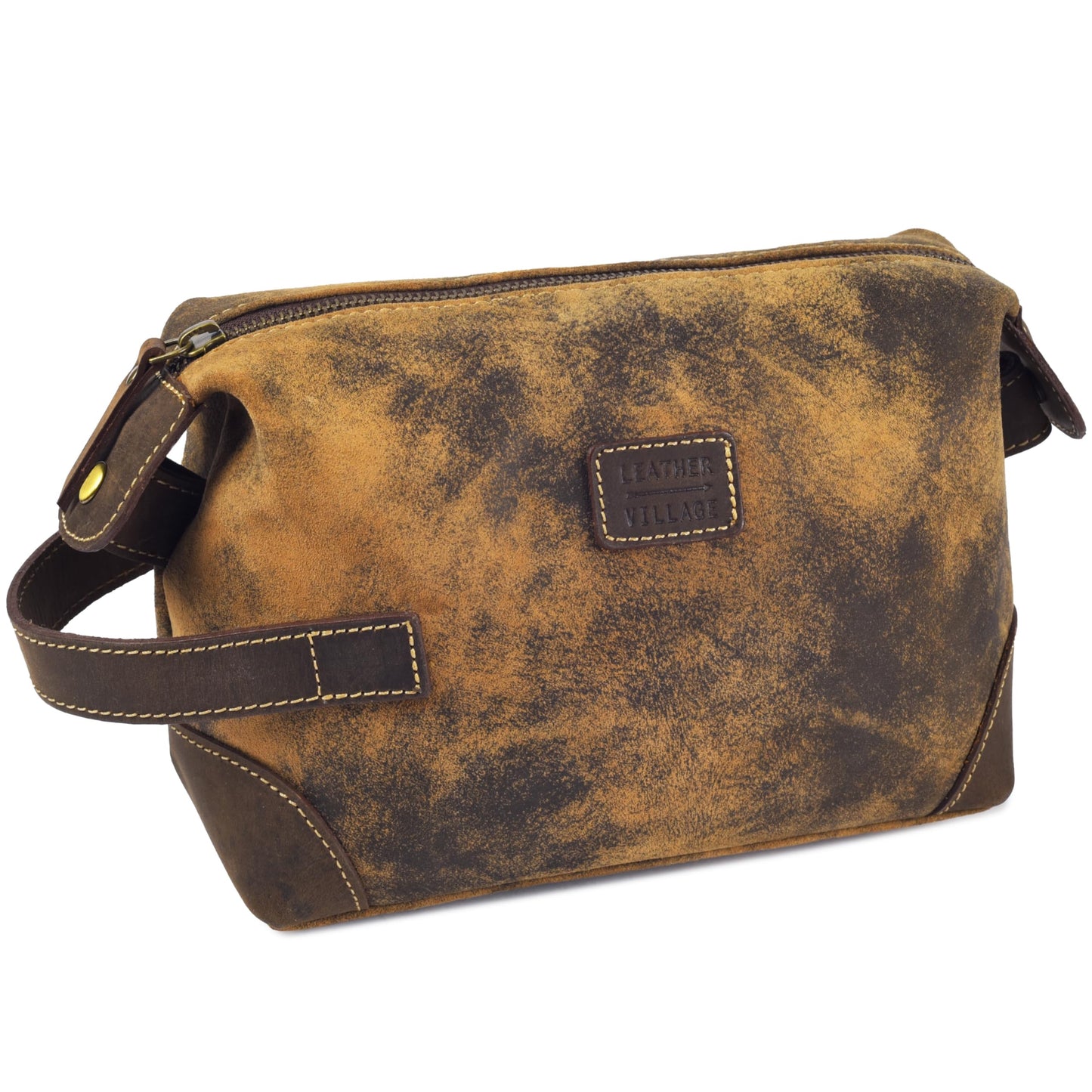 LEATHER VILLAGE Genuine Leather Dopp Kit for Men & Women with Waterproof Lining – Distressed Travel Toiletry Bag, Shaving & Bathroom Essentials Organizer - Distressed Brown