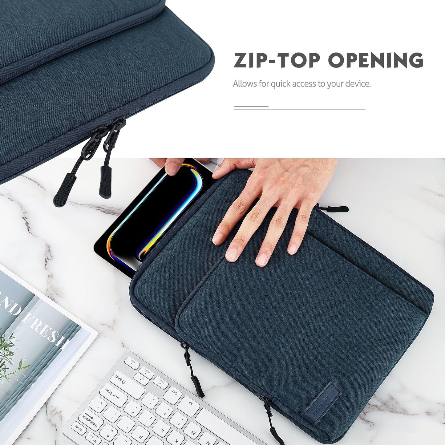 MoKo 10-13 Inch Tablet Sleeve Bag Carrying Case with Pockets Fits New 13-inch iPad Air M4 2026 & Pro M5,Pro 12.9/11,iPad 10th/Air 5/4th 10.9,i-Pad 7/8/9th 10.2, Galaxy Tab S8+/S9+ 12.4, Indigo