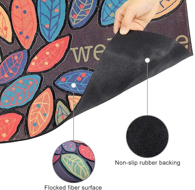 CHICHIC Door Mat, Welcome Mat 17x 30 Inch Front Door Mat Outdoors for Home Entrance Outdoors Mat for Outside Entry Way Doormat Entry Rugs, Heavy Duty Non Slip Rubber Back Low Profile, Leaves