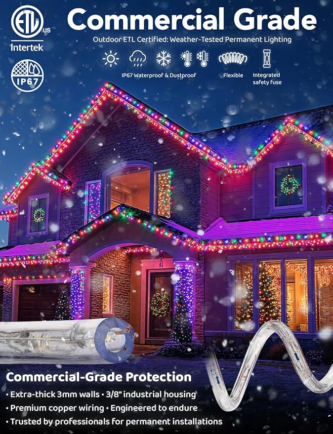 WYZworks 1116LEDs 100ft LED Outside Rope Lights, Outdoor ETL Certified Waterproof Permanent 360 Degree Light Emitting, Flexible Tube, Connectable, Christmas Palm Tree Exterior Landscape, Colorful