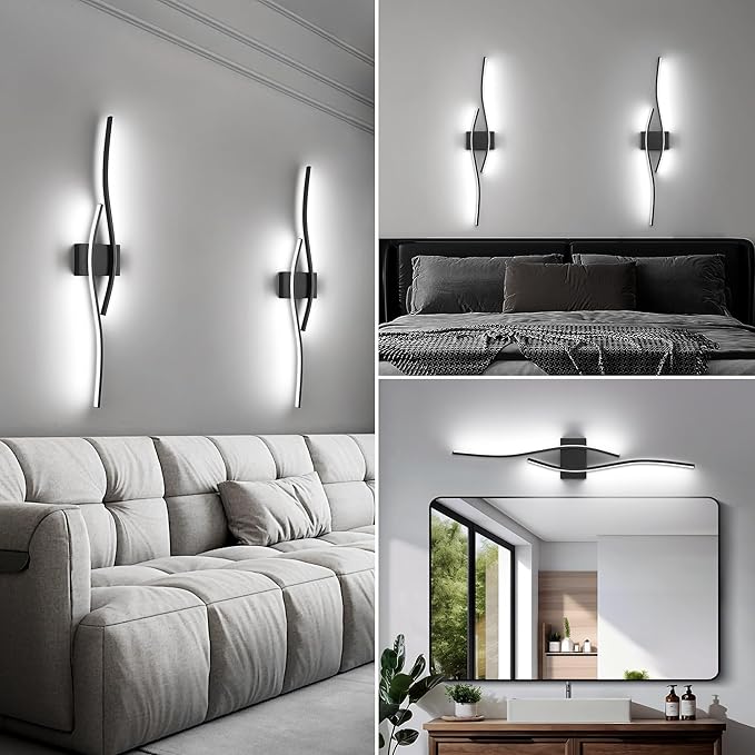 Modern LED Wall Sconce Set of Two with Dimmable, 6000K & Dimming Black Wall Light with LED Wall Lamp for Bedroom Living Room Bathroom Hallway 39.4inch Length