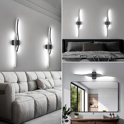 Modern LED Wall Sconce Set of Two with Dimmable, 6000K & Dimming Black Wall Light with LED Wall Lamp for Bedroom Living Room Bathroom Hallway 39.4inch Length