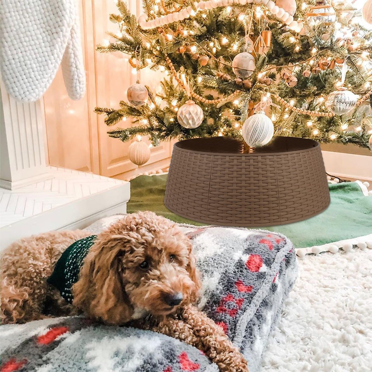 Blissun Christmas Tree Ring, 28.5" Plastic Christmas Tree Collar, Christmas Tree Skirt for Artificial Christmas Trees Decoration (Extra Large, Brown)