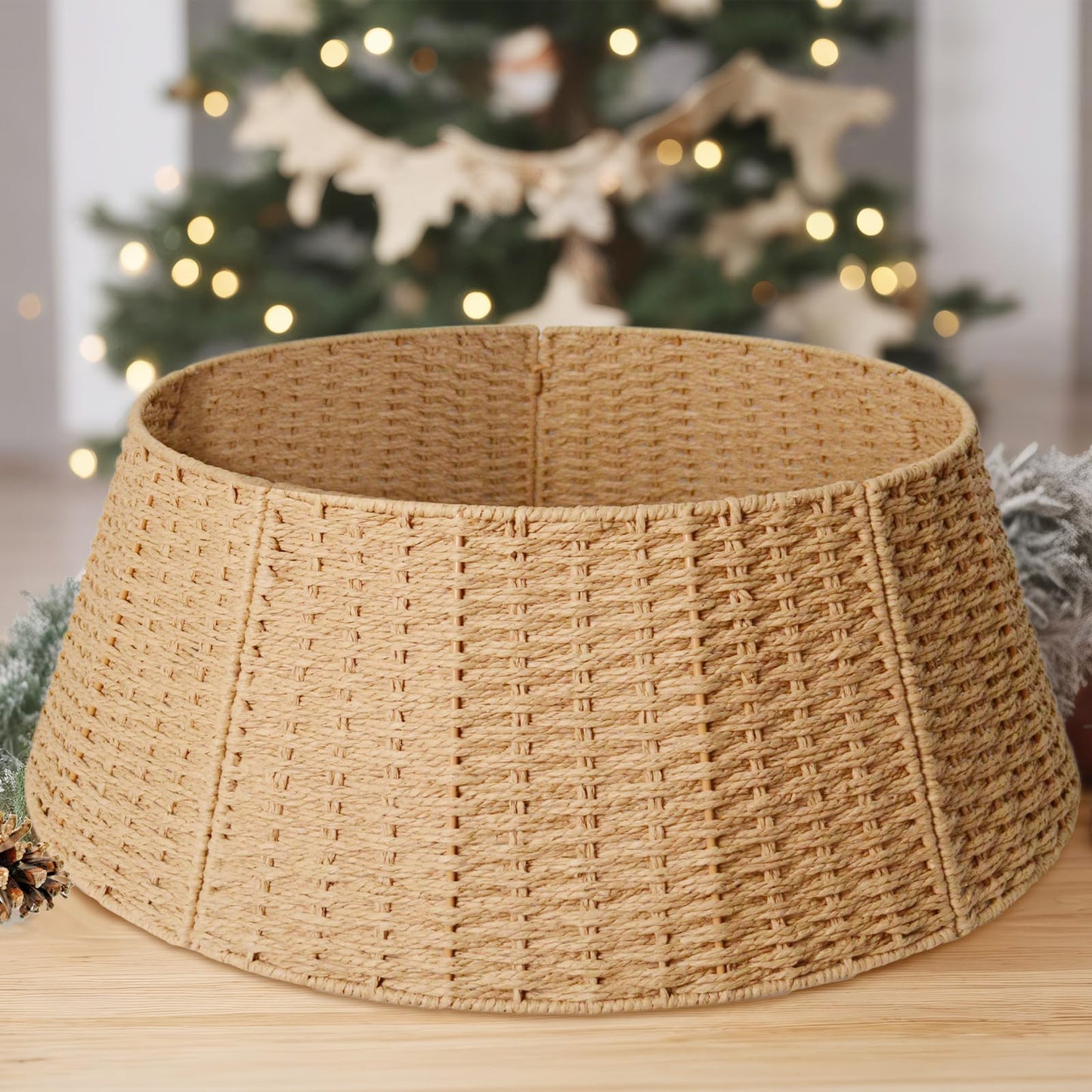 Christmas Tree Collar, 28in Farmhouse Detachable Handwoven Christmas Tree Base Cover, Rustic Tree Collar Ring, Christmas Holiday Decoration