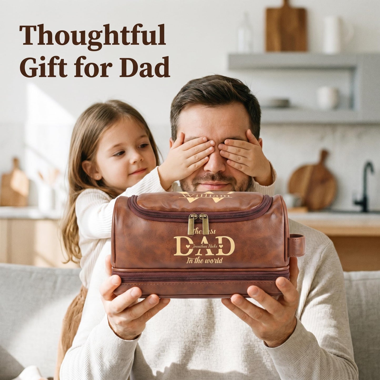 ENQU Personalized Toiletry Bag for Men, Father Day Gifts for Dads, Gifts for Men, Custom Large Leather Travel Toiletry Bag, Graduation Gifts for Men Him, Groomsmen, Birthday, Anniversary, Christmas