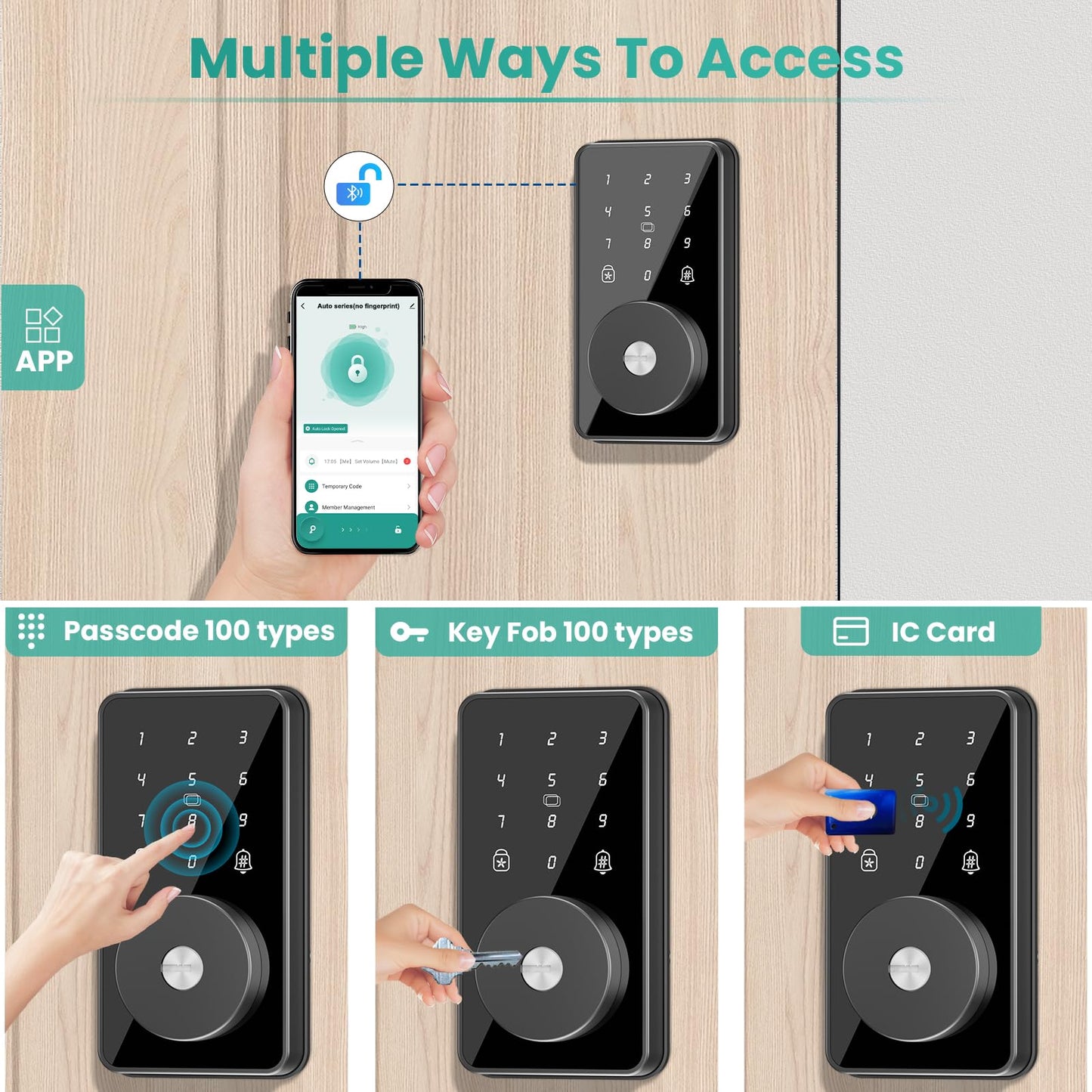 Smart Lock, 4-in-1 Keyless Entry Door Lock for Front Door, Digital Door Lock with Keypad, Bluetooth Smart Deadbolt, App Control