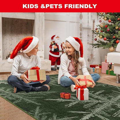 Lahome Snowflake Christmas Area Rug, 2x4 Washable Christmas Kitchen Rugs for Entryway Soft Doormat Indoor, Small Green Rug Non-Slip Holiday Decor Entryway Rugs for Bathroom Bedroom(2x4ft,Green)