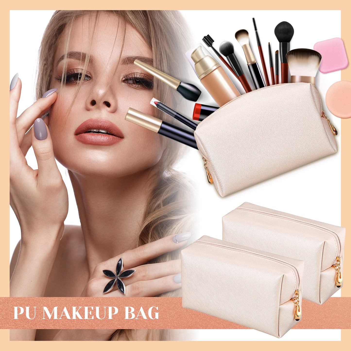 Cunno 20 Pcs Preppy Makeup Bags PU Leather Cosmetic Pouch with Zipper Waterproof Make up Bags Toiletry Beauty Container for Women Bridal Shower Favors End of the Year Teacher Gifts(Golden)