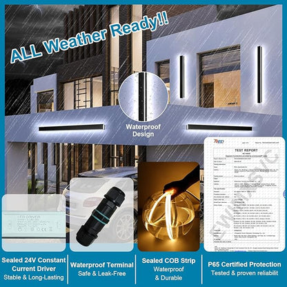 59inch Long Modern Outdoor Wall Light Fixtures, 2700K-6500K Dimmable, IP65 Waterproof Linear Exterior Wall Sconces Light, Black LED Wall Mount Light for Home, Yard, Garden with Remote Control