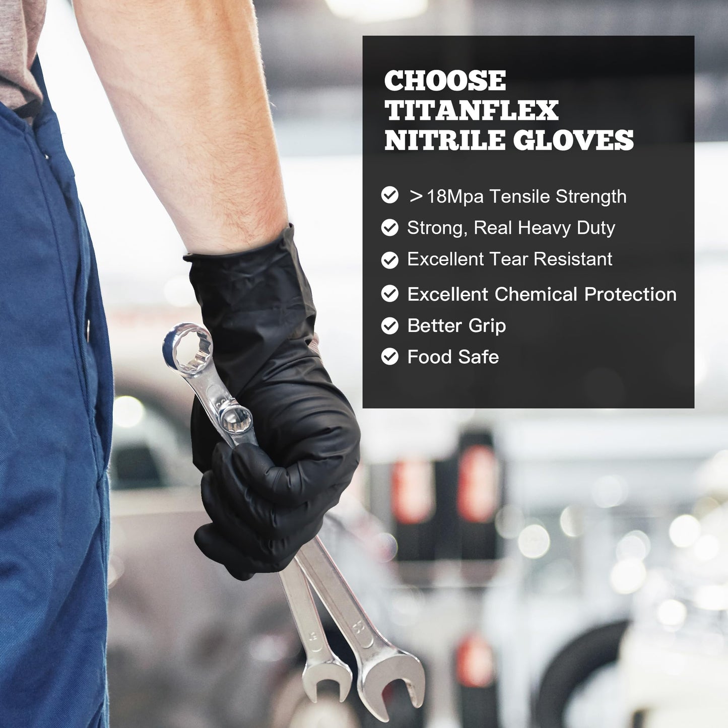 TitanFlex Disposable Nitrile Exam Gloves, 6-mil, Black, XL 100-ct Box, Heavy Duty, for Cooking, Mechanics, Latex Free, Food Safe Rubber for Food Prep