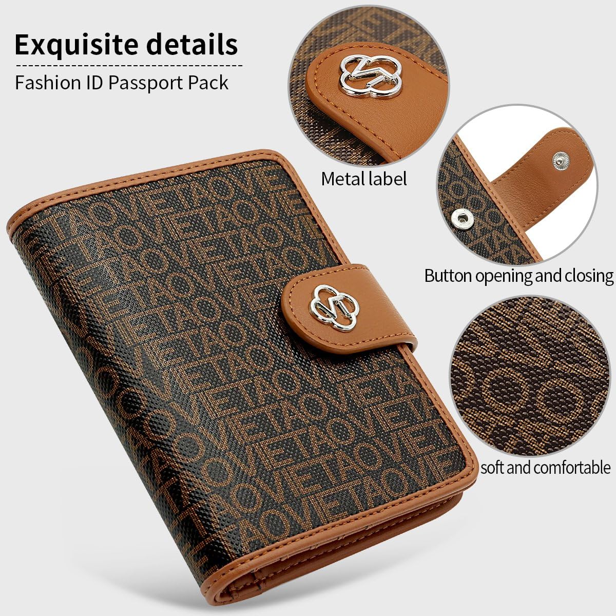 XIMAND Passport Holder Wallet Bag with AirTag Holder, Card Slots and Passport Solt Ticket Cash Solt, Photo Solt Sim Card Pen Slot.Brown