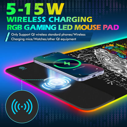 ToLuLu RGB Gaming Wireless Charging Mouse Pad, 5/7.5/10/15W 10 Light Modes LED Mouse Pad Computer Keyboard Mat Mousepad, 800x300x4MM Extended Large Desk Mat for Gaming, MacBook, Laptop, PC, Galaxy