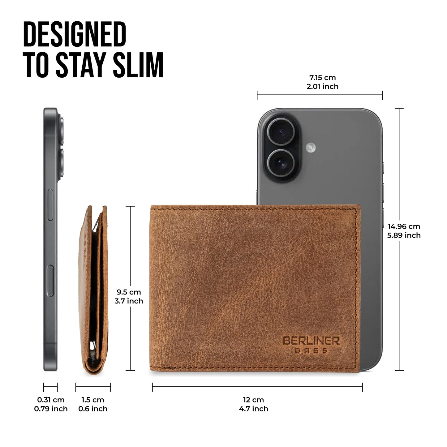 BERLINER BAGS Premium Genuine Leather Mens Wallet Peter – Slim Front Pocket Bifold Wallet for Men, Minimalist Design, RFID Blocking, Holds 8 Cards, ID Window, Gift Box - Brown