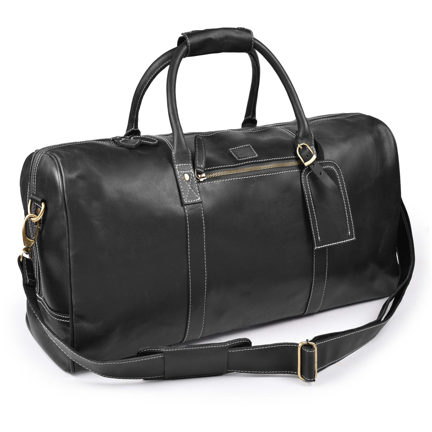 Leather Village Leather Duffel Bags for Men & Women-Stylish Travel Weekender Carry-On Sports Gym Overnight Luggage Bag - 20 Inch - Black