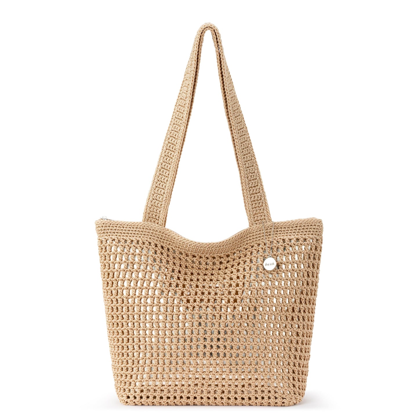 The Sak Casual Classics Tote Bag - Hand Crochet Woman's Purse For Everyday, Travel, Beach Bag - Handbag With Shoulder Straps - Bamboo with Gold Metallic Accents