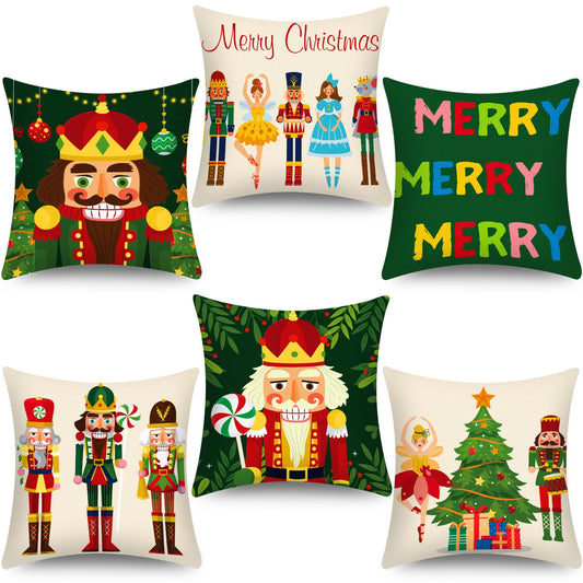 Tatuo 6 Pcs Christmas Santa Claus Nutcracker Throw Pillow Cover Nutcracker Santa Cushion Decoration 18 x 18 Inch Pillowcase Holiday Decoration for Sofa Couch Bed