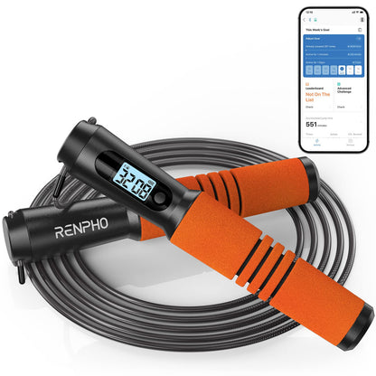 Jump Rope, RENPHO Jump Rope with Counter, Smart Jumping Rope with APP, Fitness Skipping Ropes for Men Workout, Exercise Skip Rope for Women - Orange