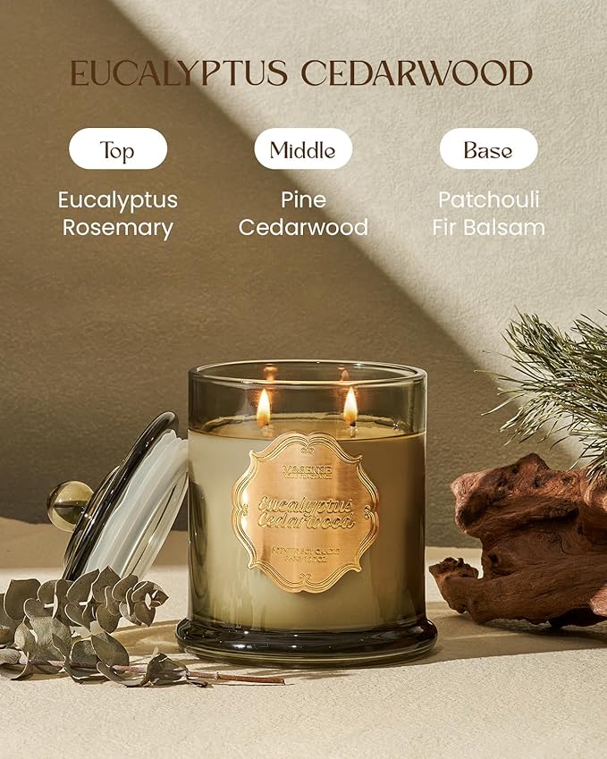M&SENSE Eucalyptus Cedarwood Scented Candles, 2 Wick 12.7oz Large Jar Candle 75H Long Lasting, Plant-Based Non Toxic Soy, Aromatherapy Candles Stress Relief, Fall Winter Thanksgiving Christmas Gift