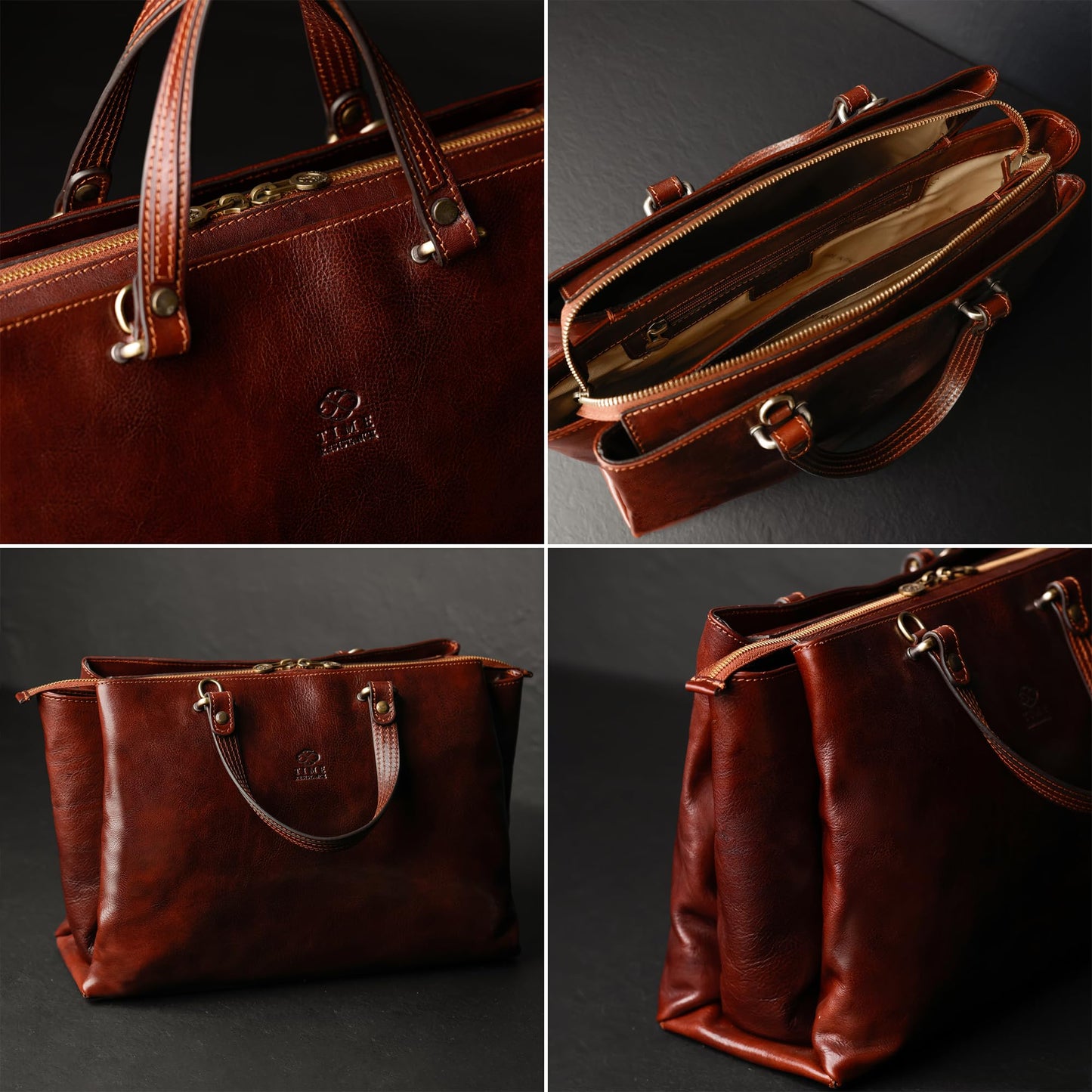 Time Resistance Leather Handbag for Women - Italian Handmade Top Handle Bag - Purse (Brown)