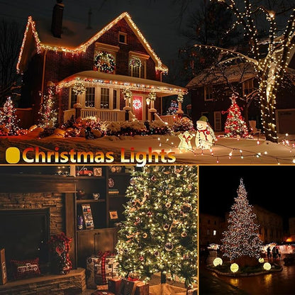 OZS 6 Pack 480LED Solar String Lights Outdoor, Waterproof 8 Modes Solar Tree Light, Green Wire Christmas Lights Outdoor for Garden, Party, Wedding, Christmas Decorations (Warm White)