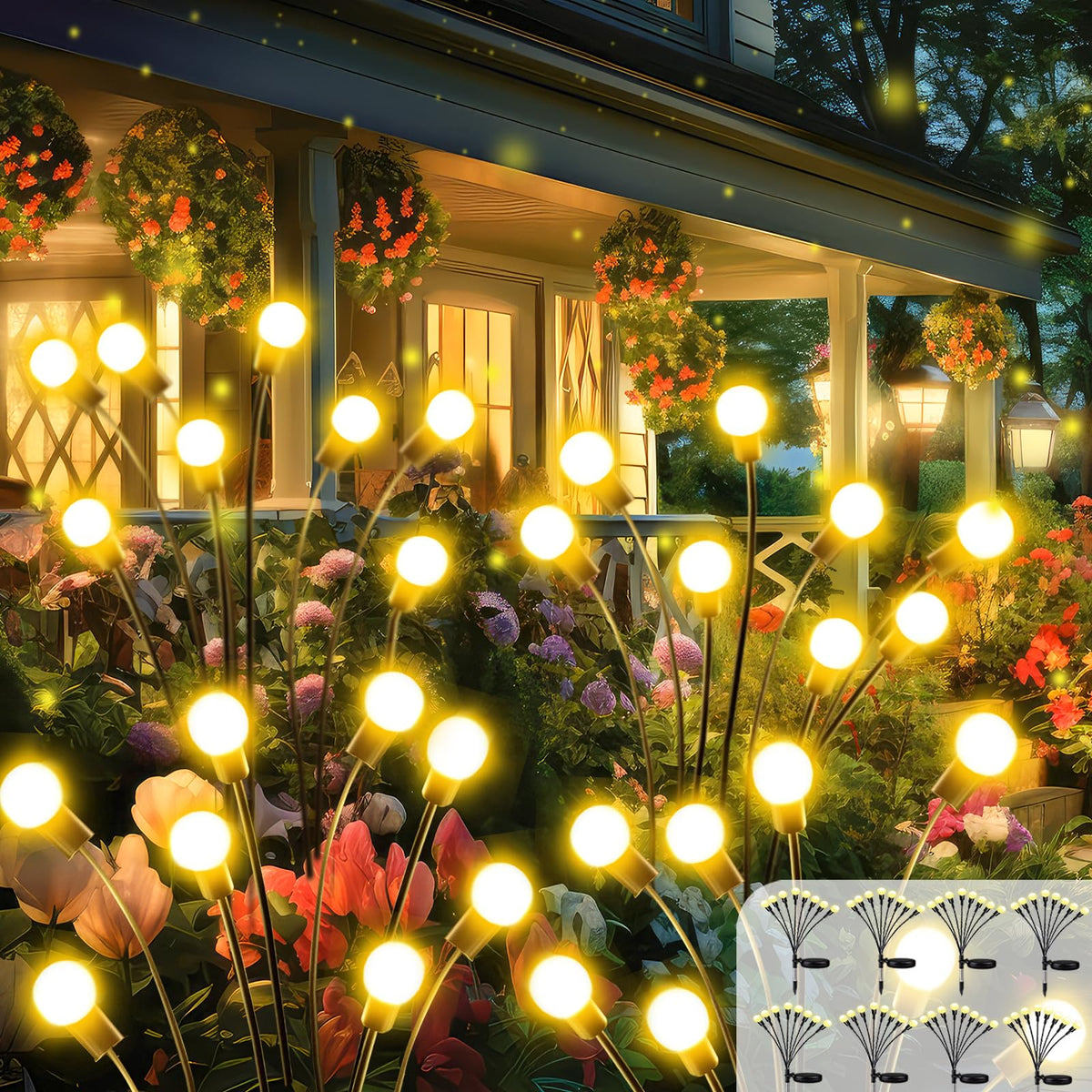 2026 Upgraded Solar Lights Outdoor, 8 Pack Solar Garden Lights with 2 Modes, Firefly Lights Outdoor Waterproof, Sway by Wind, Twinkle Firefly Light for Yard Patio Path Garden Decoration (Warm White)